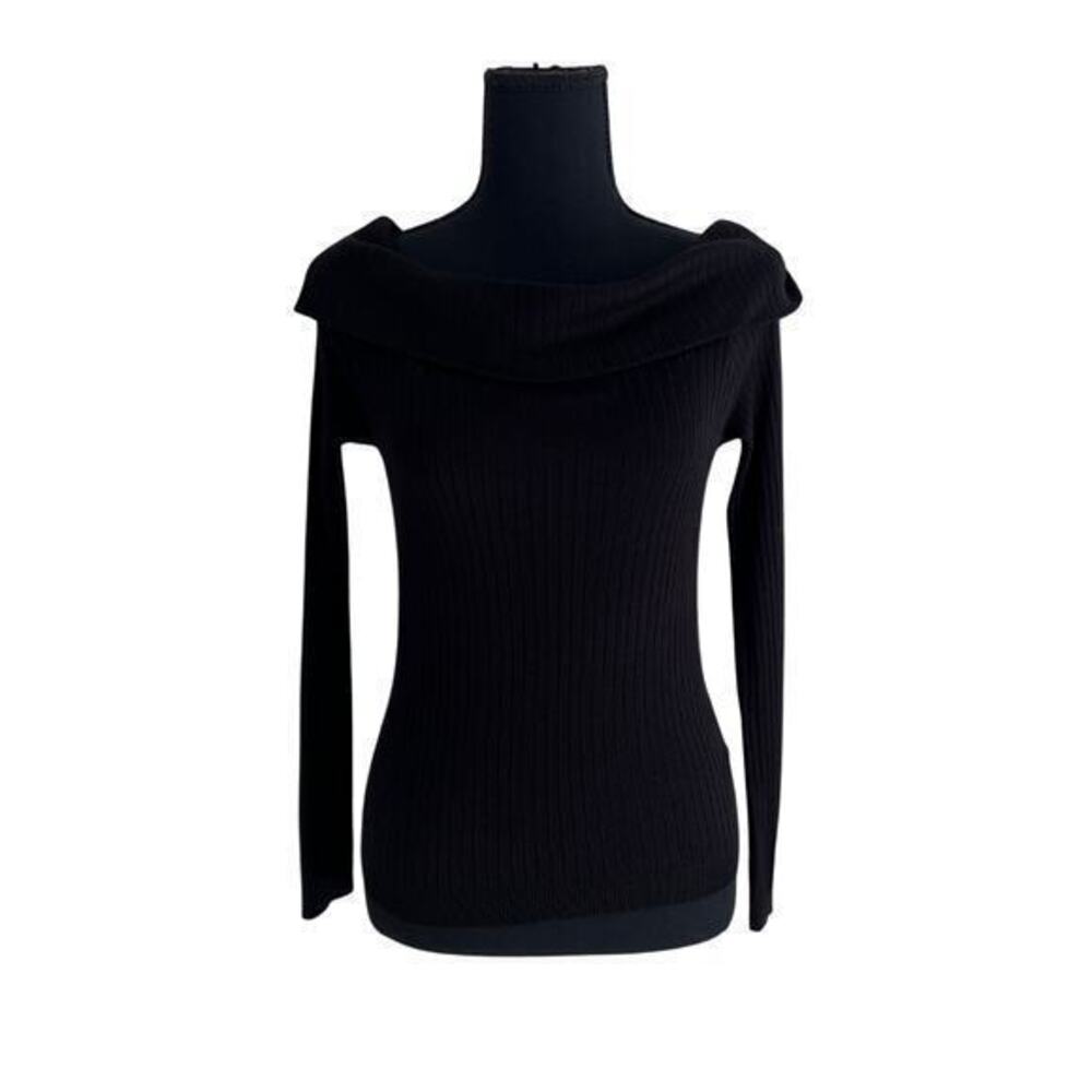 Divide Black Off the Shoulder Ribbed Cowl Turtleneck Lightweight Sweater - Small